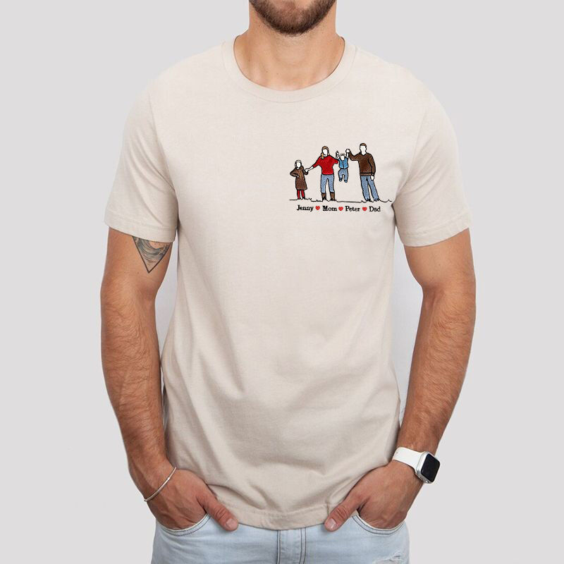 Personalized T-shirt Custom Embroidered Colorful Family Photo with Names Attractive Gift for Parents