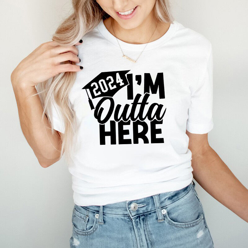 T-shirt personalizzata I'm Outta Here Design divertente Regalo di laurea creativo