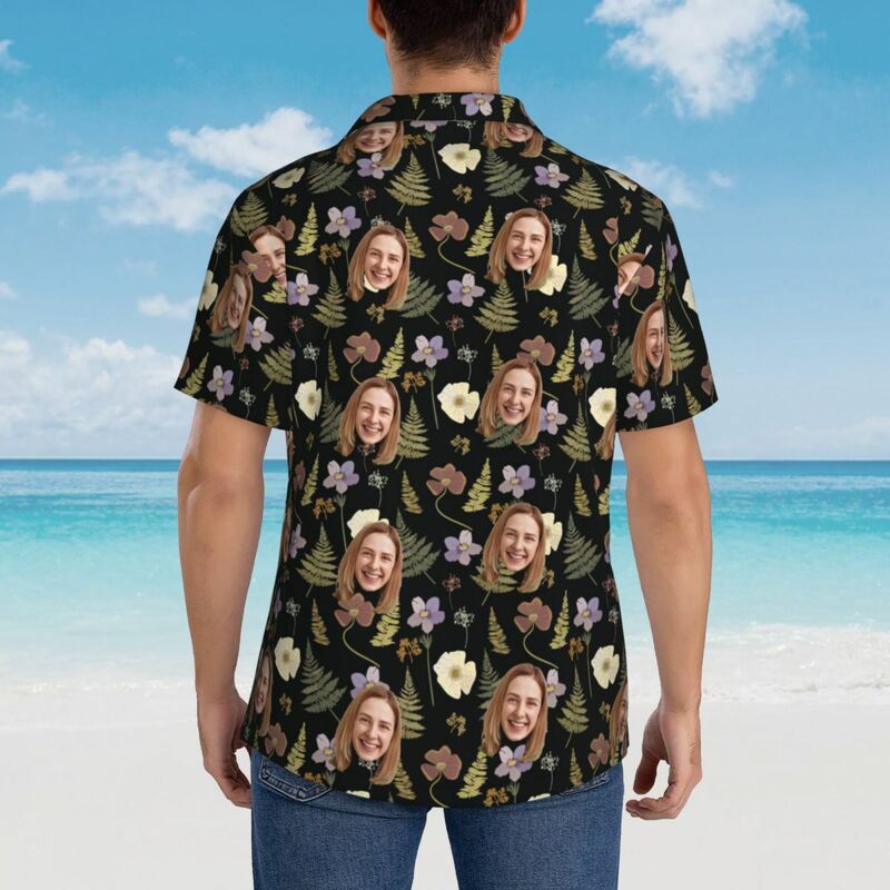 Camicia hawaiana personalizzata nera con motivo floreale per uomo