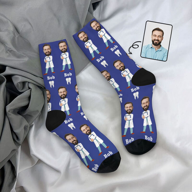 Personalized Face Socks Funny Photos Mid-Calf Socks Gifts for Dentists