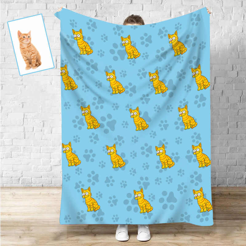Personalized Picture Blanket with Paw Print Pattern Interesting Gift for Pet Lover