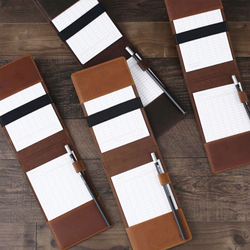 Custom Golf Scorecard Holder Engraved Text Leather Waterproof Yardage Book Cover Gift for Golfers