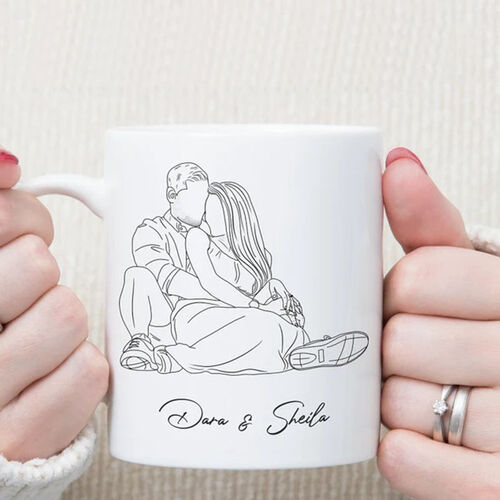 Personalized Couple Line Custom Line Drawing Cup