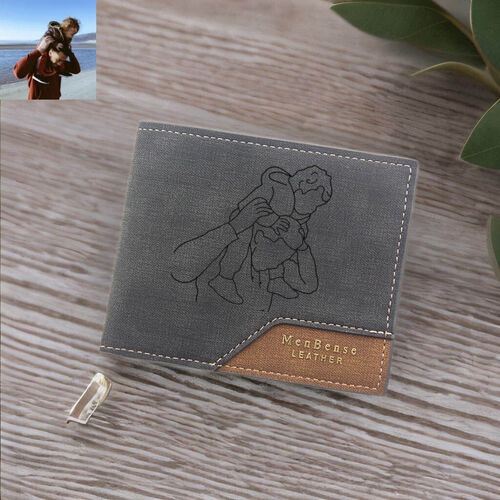 Personalized Men's Wallet Custom Sketch Photo for Best Dad
