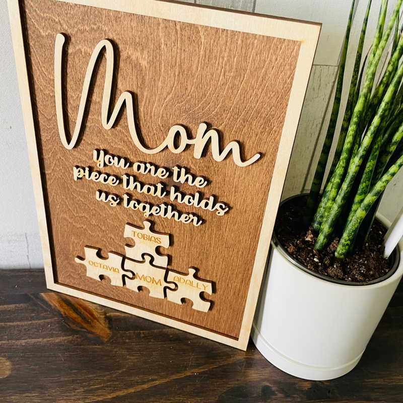 Handmade Personalized Wood Mom Puzzle Sign