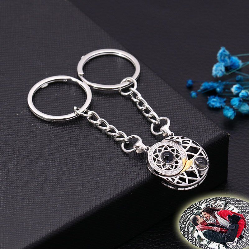Personalized Photo Projection Matching Sun & Moon Keychains For Couples