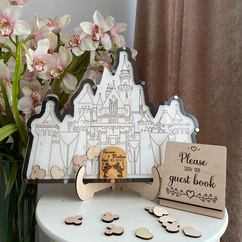 Personalized Castle Wooden Acrylic Custom Name Guest Book