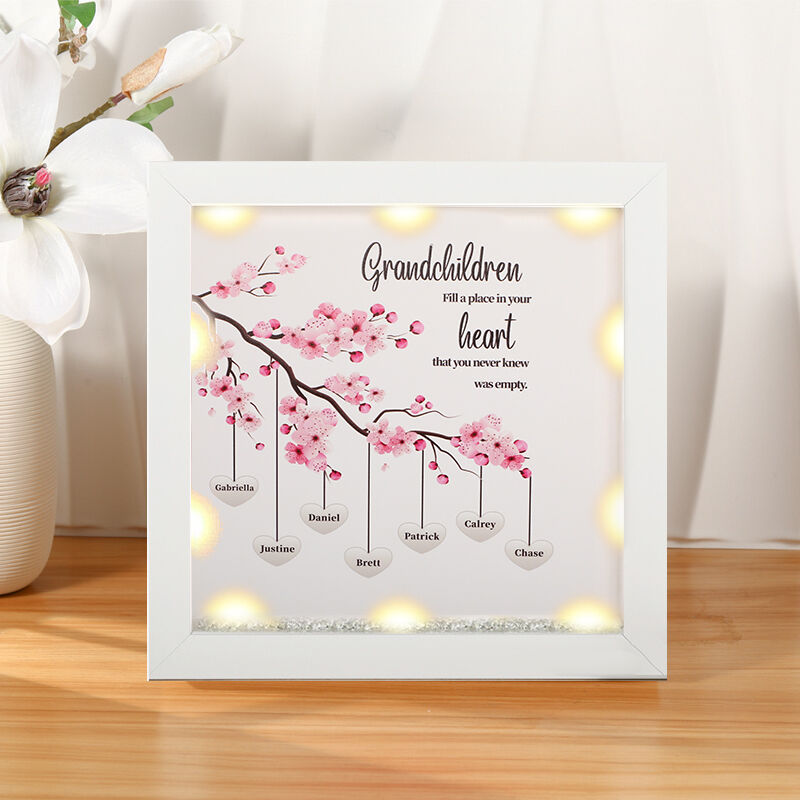 Personalized Pink Plum Branches Light Up Family Tree Box Frame with Names