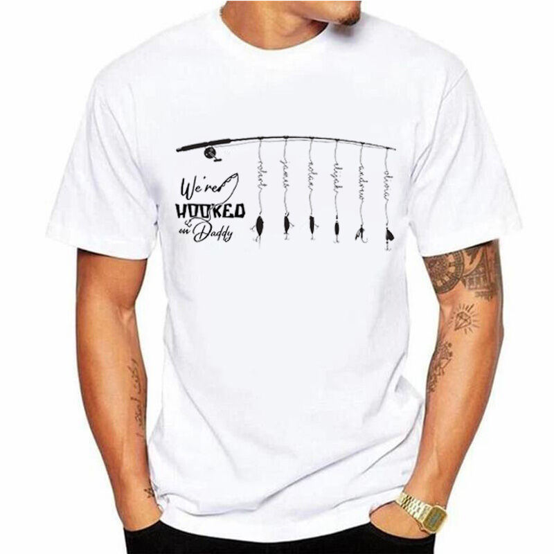 Camiseta con nombre personalizado para padre dibujo de caña de pesca