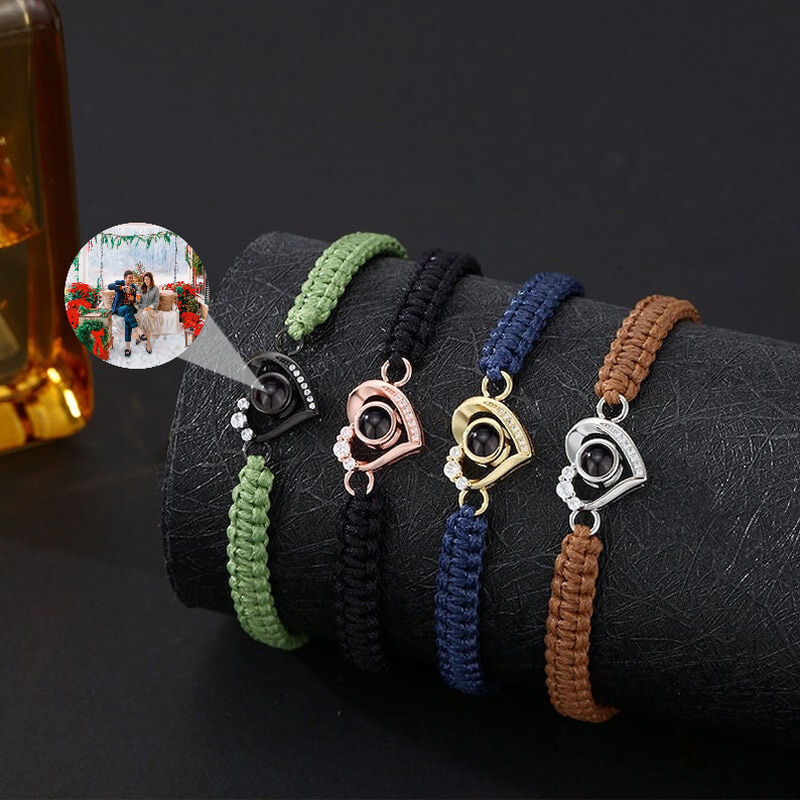 Personalized Projected Picture Bracelet Braided Rope With Love Pendant Warm Gift For Christmas