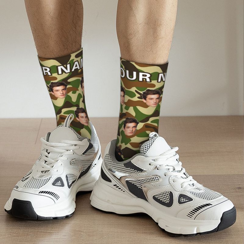 Personalized Camouflage Color Custom Face Socks as a Gift to Friend