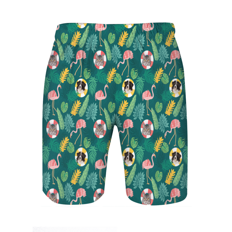 Personalized Picture Men's Beach Shorts with Flamingo Pattern Cool Gift for Family