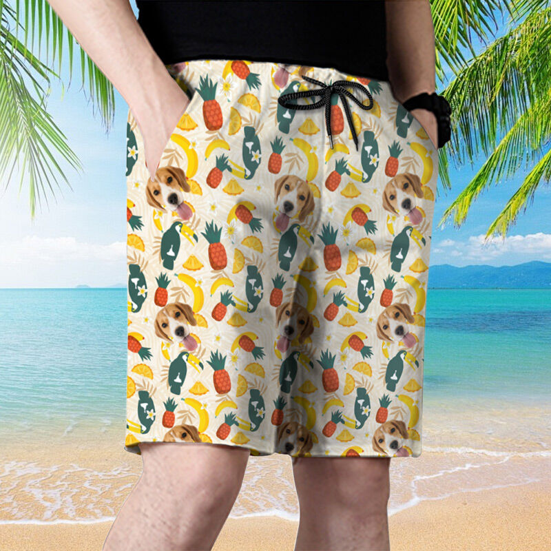 Personalized Picture Men's Beach Shorts with Bananas Pattern Interesting Gift for Family