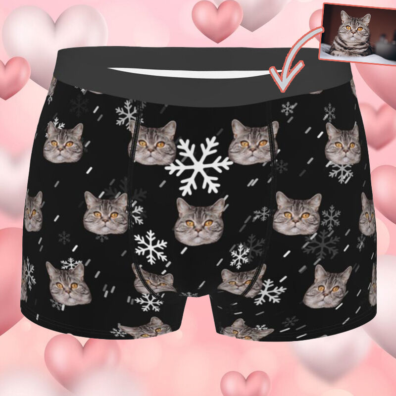 Personalized Photo Men's Underwear Boxer Briefs with Snowflake Pattern Best Gift for Pet Lover