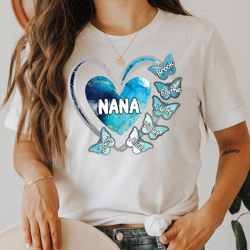 Personalized T-shirt Custom Colorful Glitter Heart Butterfly Kids Design Exquisite Mother's Day Gift