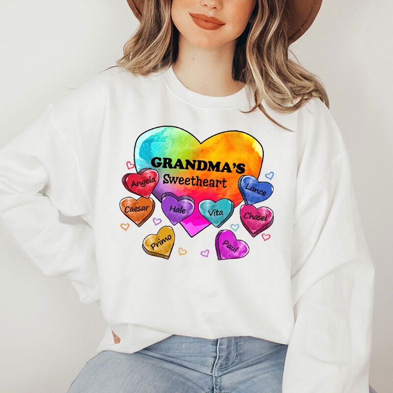 Personalized Sweatshirt Mom's Sweetheart Custom Kids Name Colorful Heart Design Gift for Mother's Day