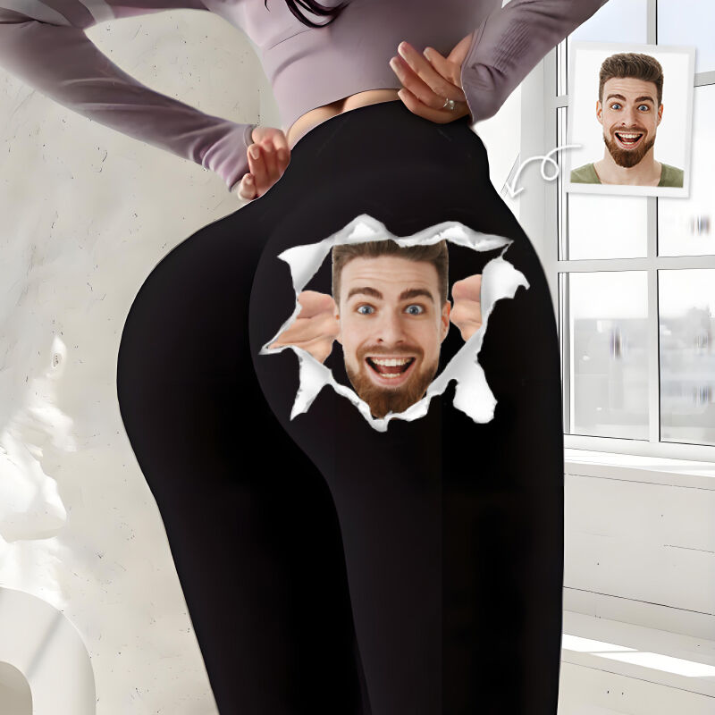 Personalized Leggings Custom Head Photo Fun Crack Pattern Design Creative Gift for Her Lovers
