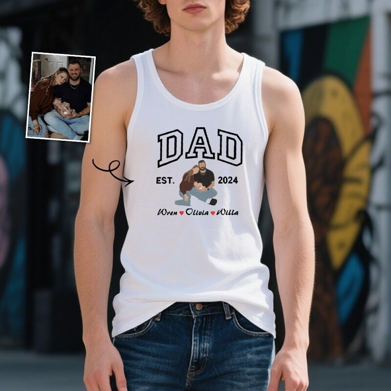 Personalized Tank Top Custom Family Photo with Your Message Design Perfect Father's Day Gift