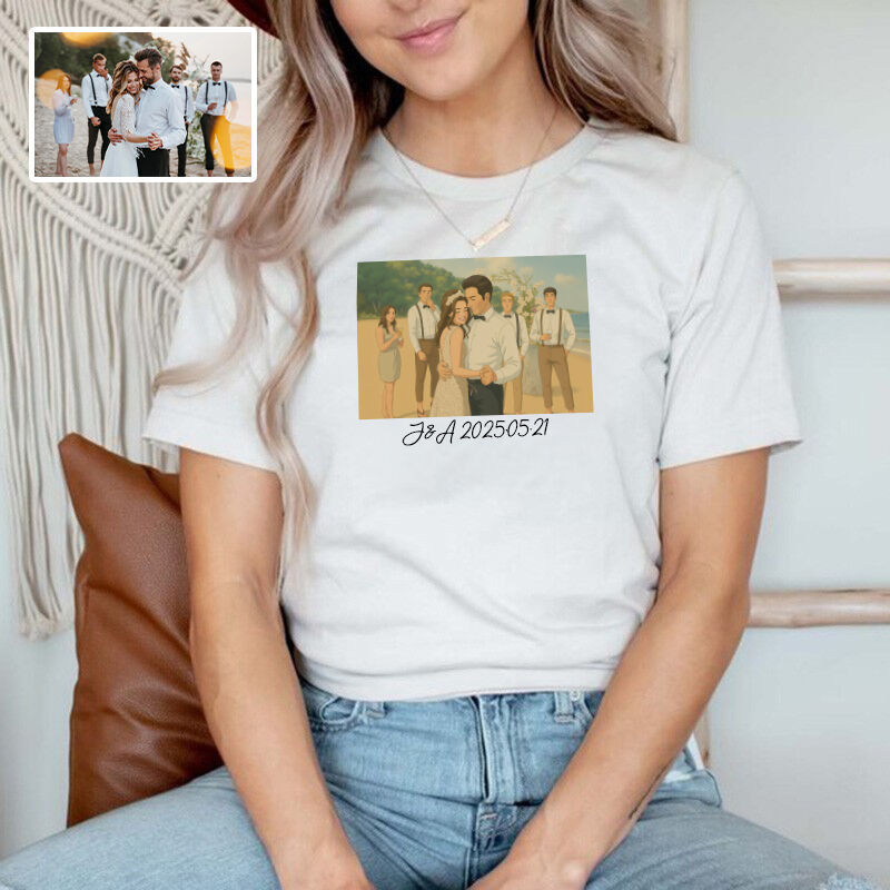 Personalized T-shirt Custom Photo Ghibli Anime Style Design Warm Anniversary Gift for Loved One