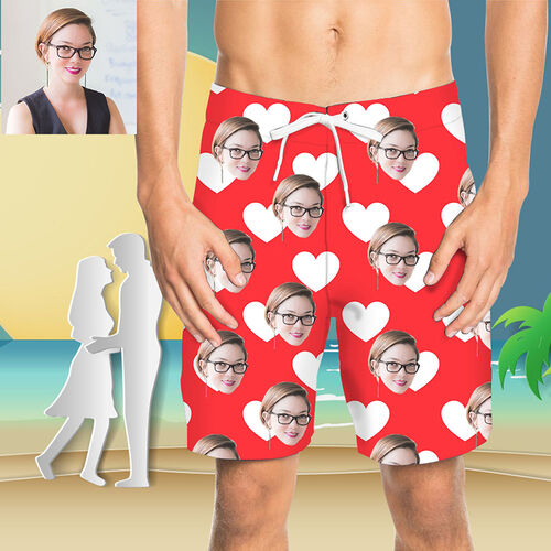 Pantaloni da Spiaggia Uomo Corti Personalizzati con Faccia e Cuore