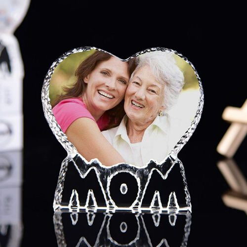 Cadre photo cristal en forme de coeur pour maman
