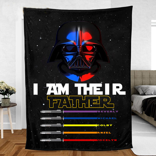 Custom Name Blanket with Coloful Lightsaber Pattern for Dear Father