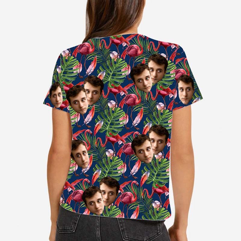 "Blue Flamingo In The Grass" Custom Face Women's Hawaiian T-Shirt