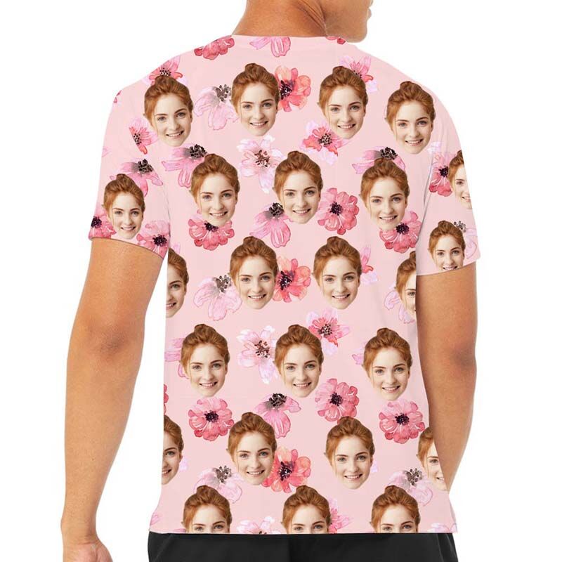 T-shirt hawaïen Visage personnalisépour homme imprimé de fleurs roses