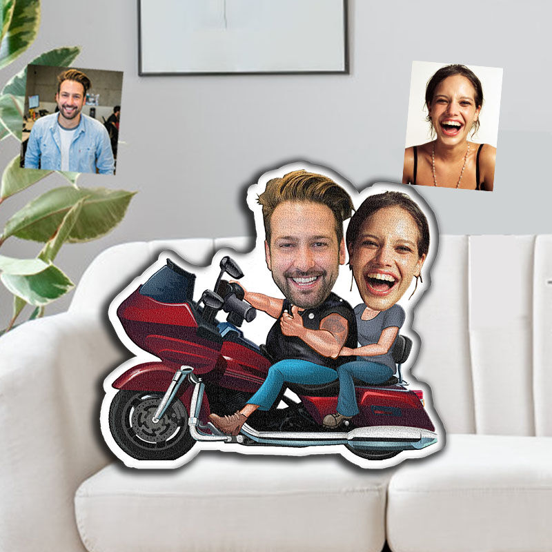 Individuelles Gesichtskissen Motorradfahren 3D Porträt Personalisiertes Fotokissen Witzige Geschenke für Paare