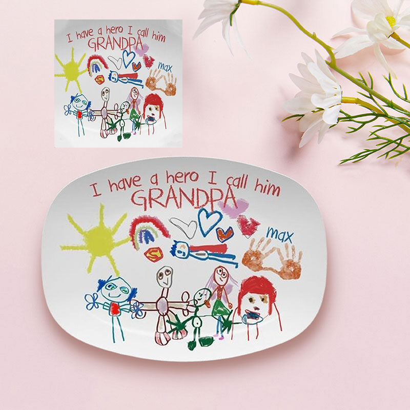 Custom Children's Painting Picture Plate Warm Gift for Grandfather
