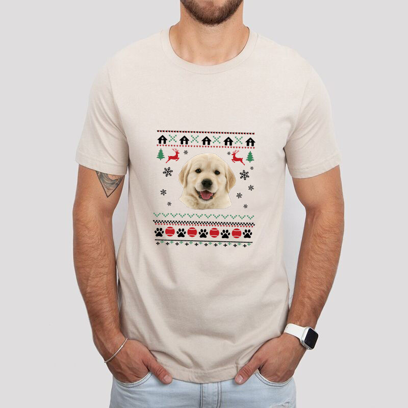 Personalized T-shirt with Custom Pet Picture Christmas Style Design Gift for Pet Loving Family