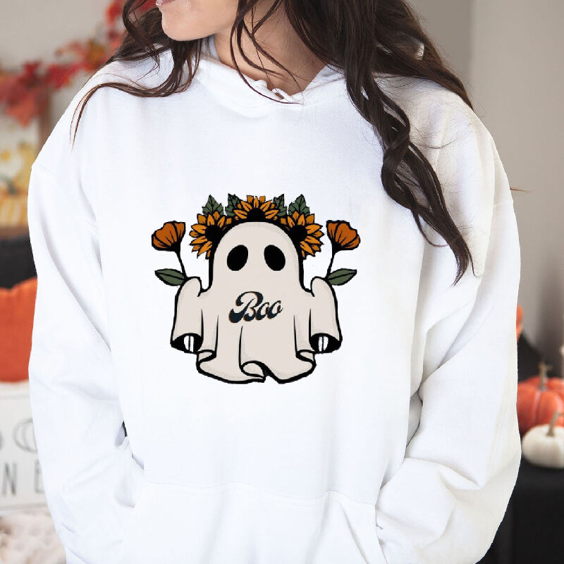 Simple Style Hoodie with Flower Ghost Pattern Elegant Gift for Friend