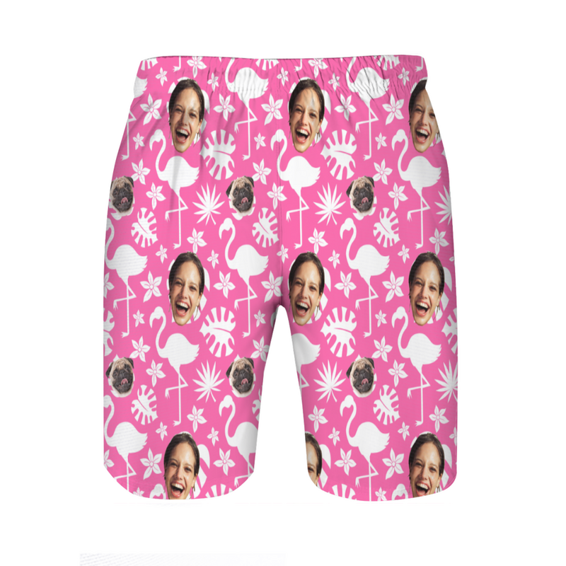 Personalisierte Foto Herren Strandshorts mit rosa Muster Besonderes Geschenk für die Familie