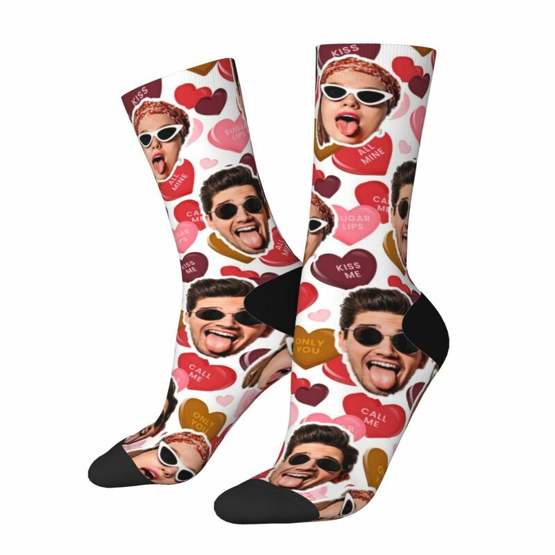 Custom Face Socks Pink Trendy Mid-Tube Socks Add Couple Photos for Girlfriend