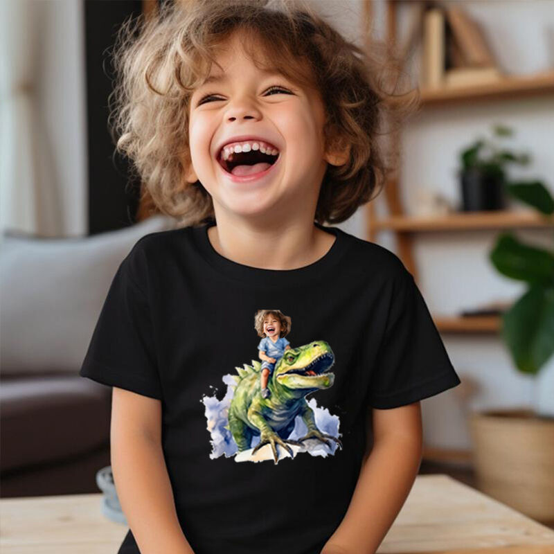 Personalized Kids T-Shirt Custom Photo With Dinosaur Pattern Children's Gifts