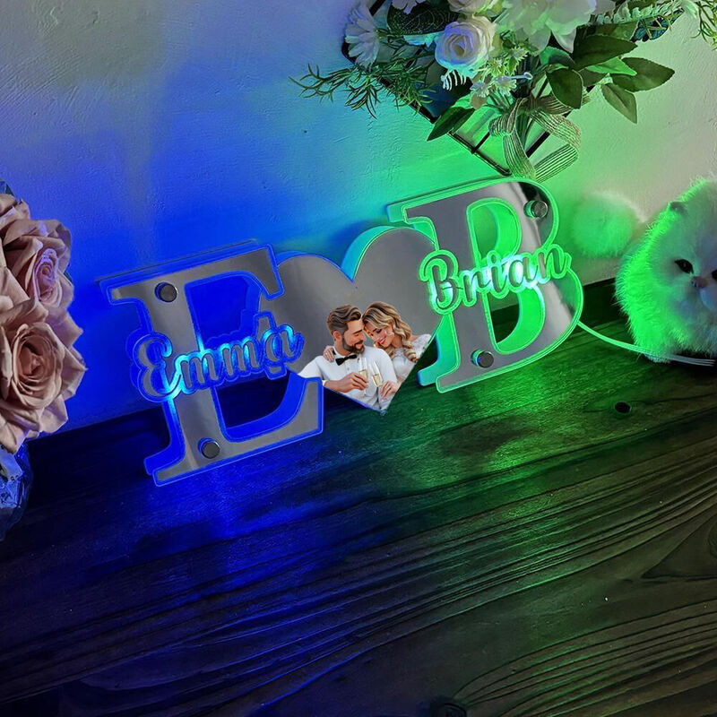 Personalized Cartoon Photo Style Mirror Lamp Sweet Gift for Couples