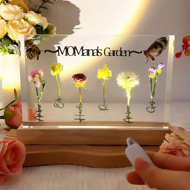 Personalisierte Name Resin Holz Lampe mit individuellen Geburt Blumen Bestes Geschenk für Mama