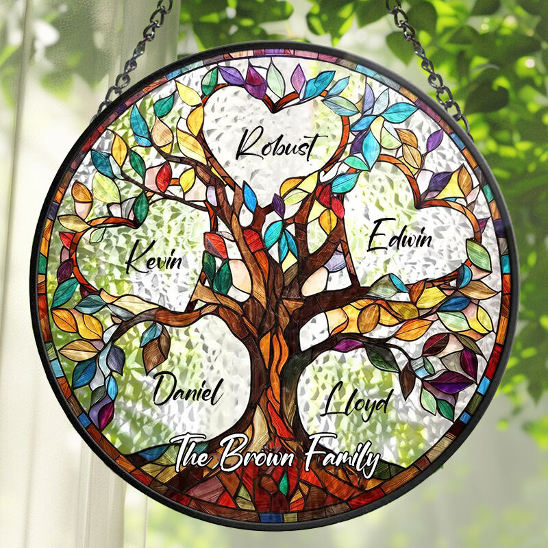 "Unbreakable Bond Tree of Life" Personalized Stained Glass Window Hanging Suncatcher for Family