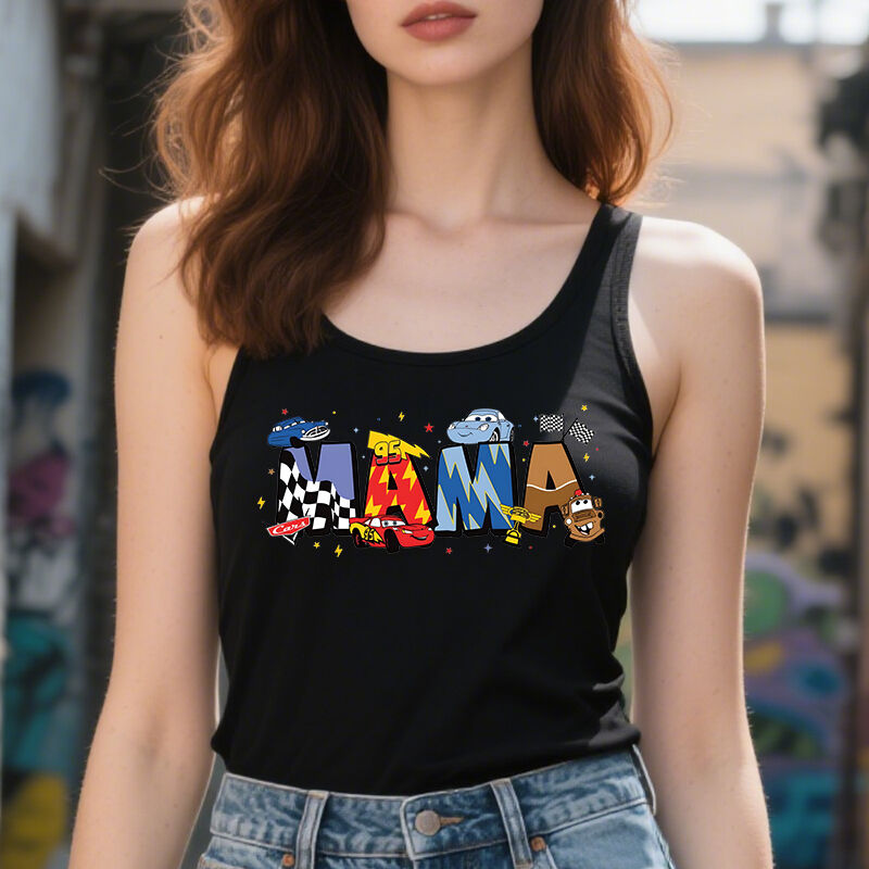 Personalized Tank Top Cars Papa and Mama Cartoon Style Design Creative Gift for Parents
