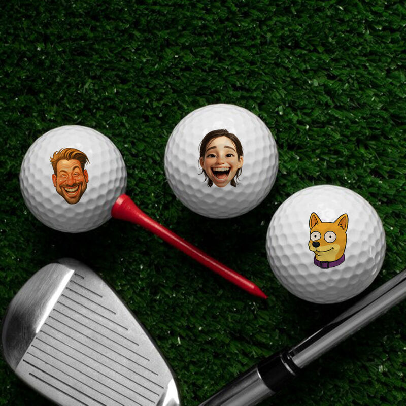 Personalized Golf Balls Set of 3 Cartoon Style Funny Face Desktop Decoration Balls for Dad