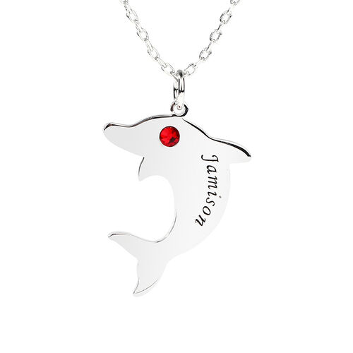 Engraved Dolphin Necklace with Birthstone
