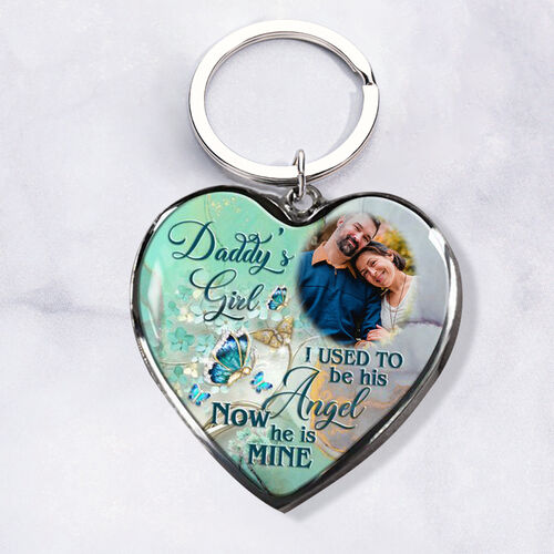 "DADDY'S GIRL I USED TO BE HIS ANGEL" Personalized Memorial Heart Photo Keychain