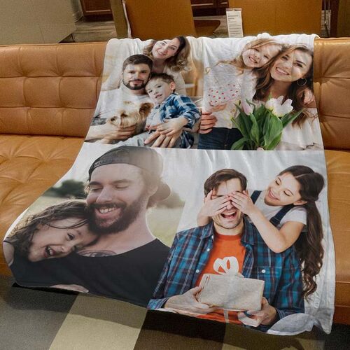 Manta para cama personalizada con 4 fotos para familia de regalo mejor