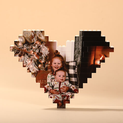 Rompecabezas de ladrillo personalizado de fotos en forma de corazón
