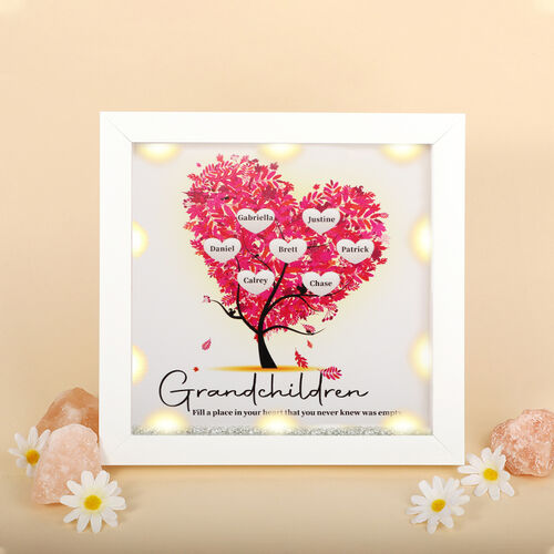 Marco luminoso personalizado del árbol de familia de corazones para amor