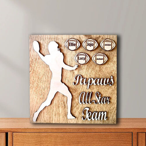 Personalized Football Family Wooden Frame with 1-8 Names Engraved Father's Day Gift