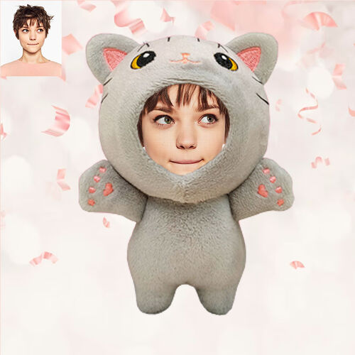 Personalized 3D Custom Face Doll Gray Cat Plush Doll Keychain