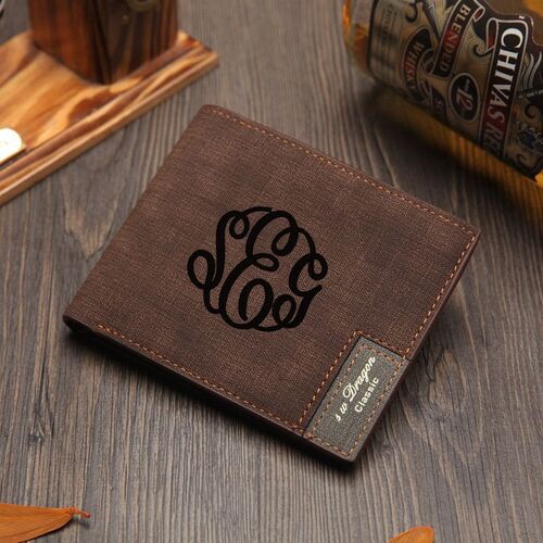 Custom Monogram Wallet Gift For Men Brown
