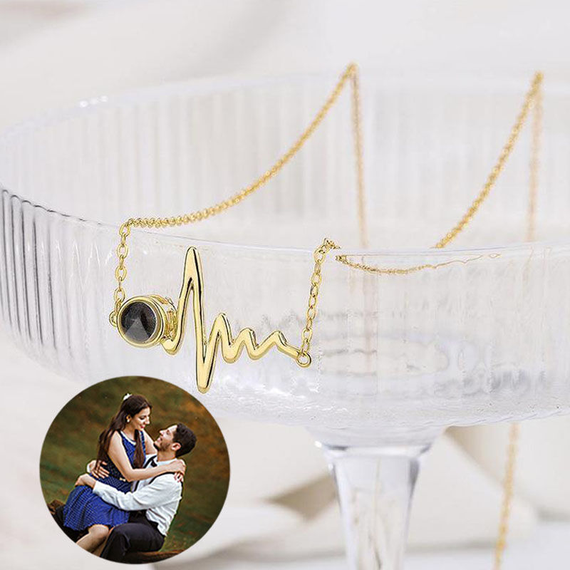 Sterling Silver Personalized Photo Projection Necklace-Electrocardiogram