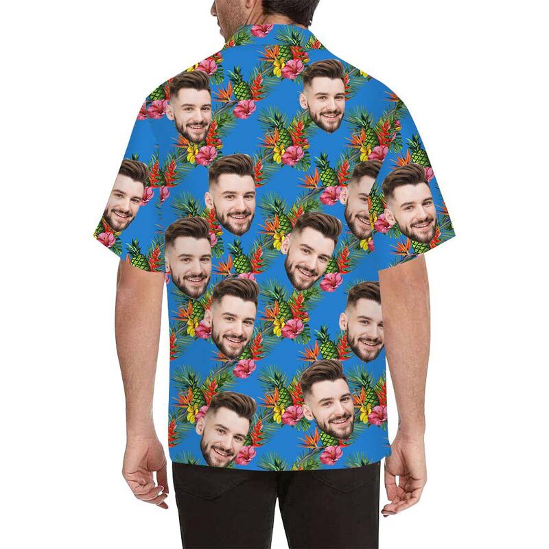 Custom Face Pretty Flower and Pineapple Men's All Over Print Hawaiian Shirt